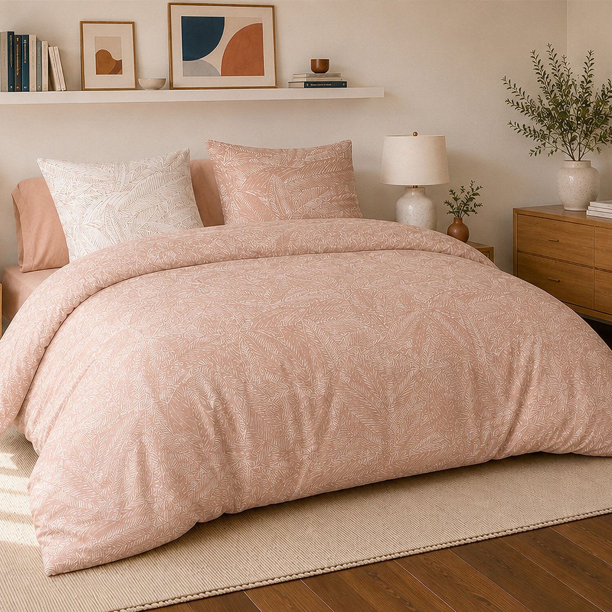 Parure de lit en percale de coton feuilles tropicales, AMBRE multicolore, ATELIER DU COTON