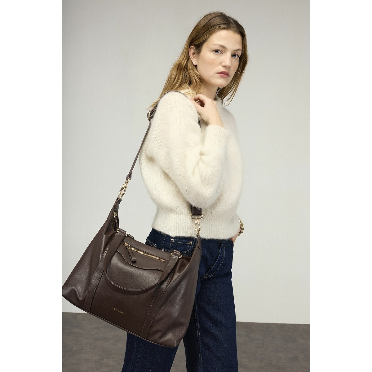 Sac à main en cuir, THYLANE ebène, NAT & NIN