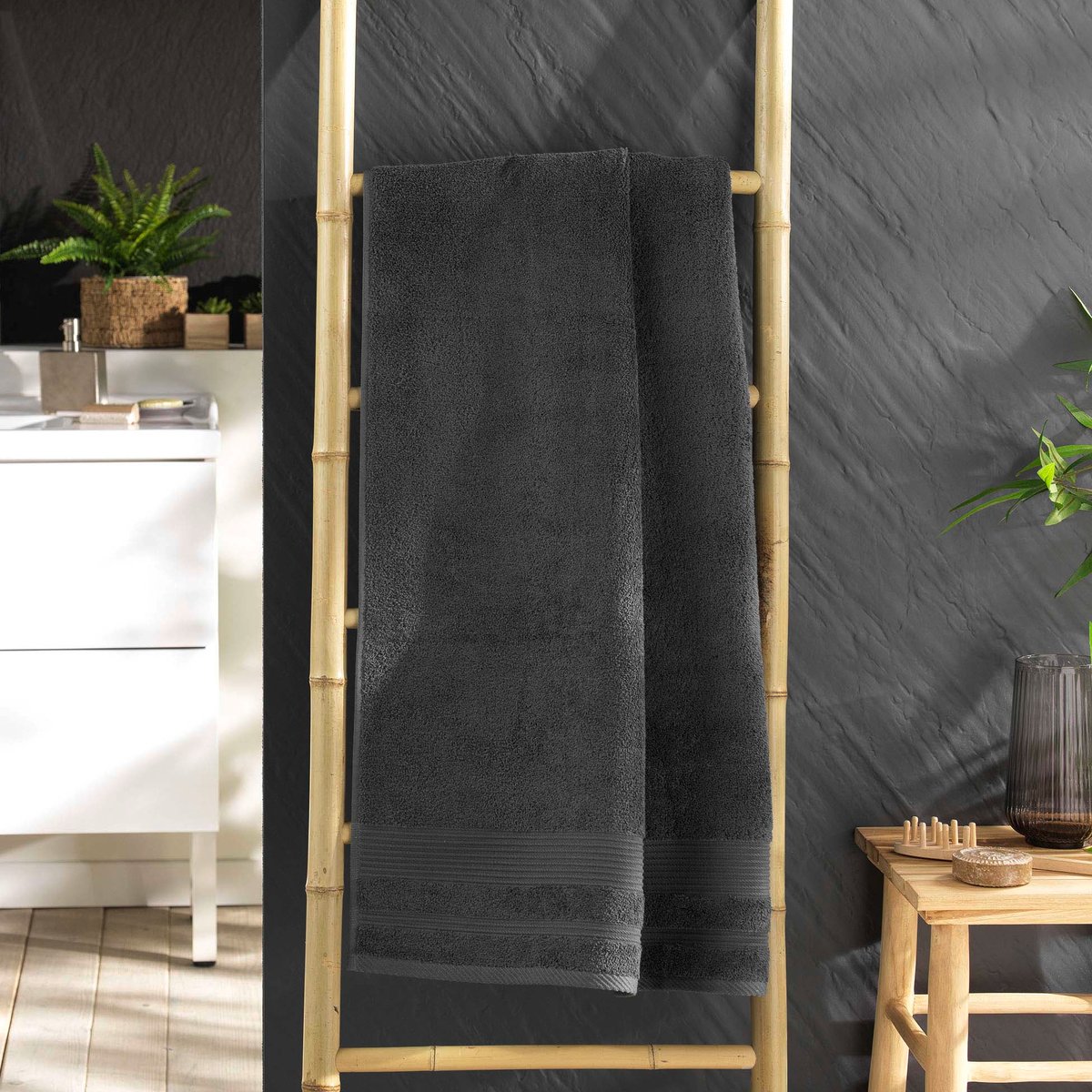 Serviette de Toilette en Coton Tendresse douceur anthracite, EDEN