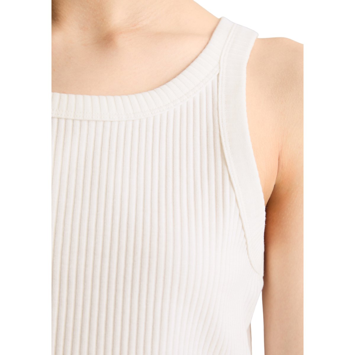 Top côtelé slim cropped en jersey stretch blanc, MARC O’POLO DENIM