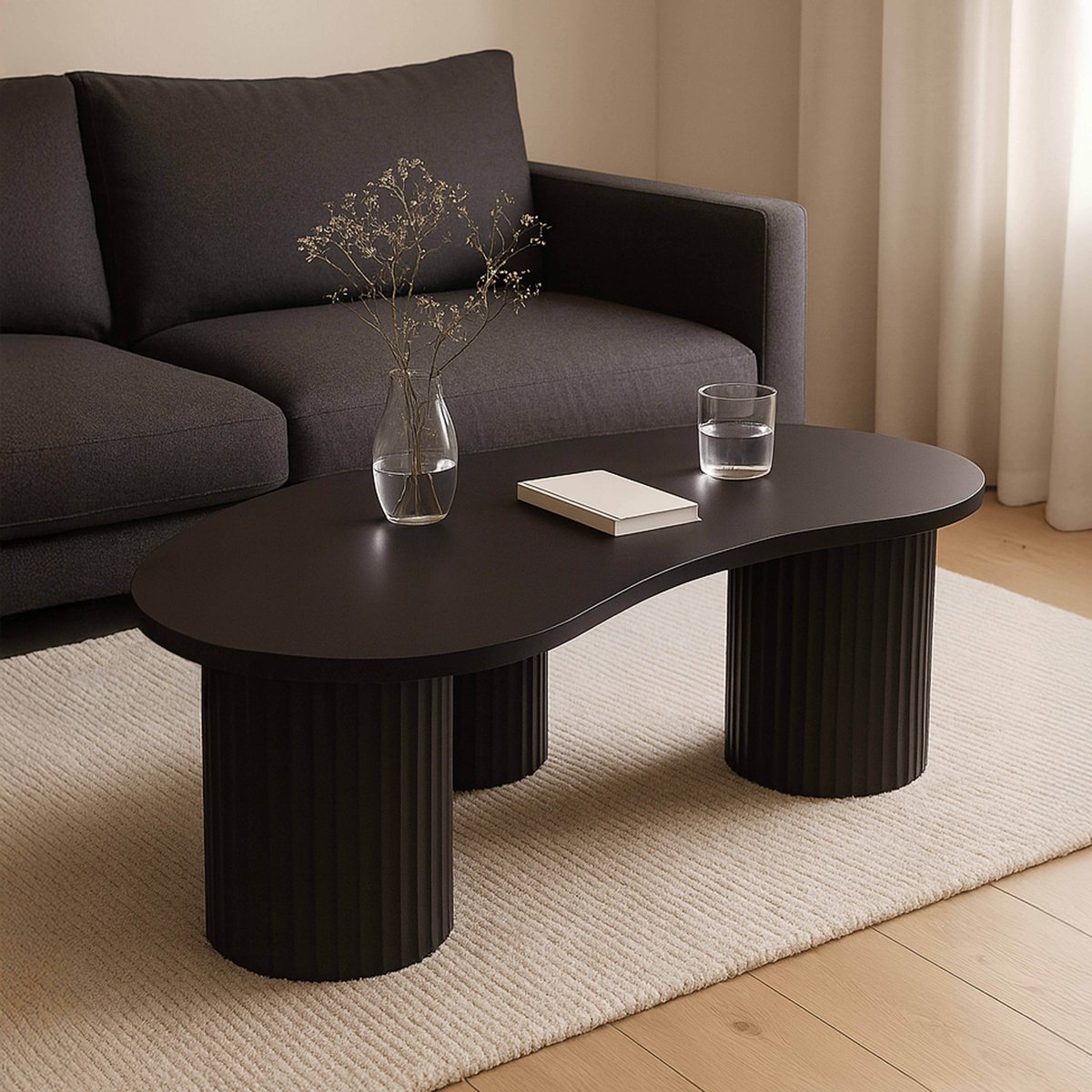 Table basse en MDF décor mélaminé, MAEVE noir, OVIALA
