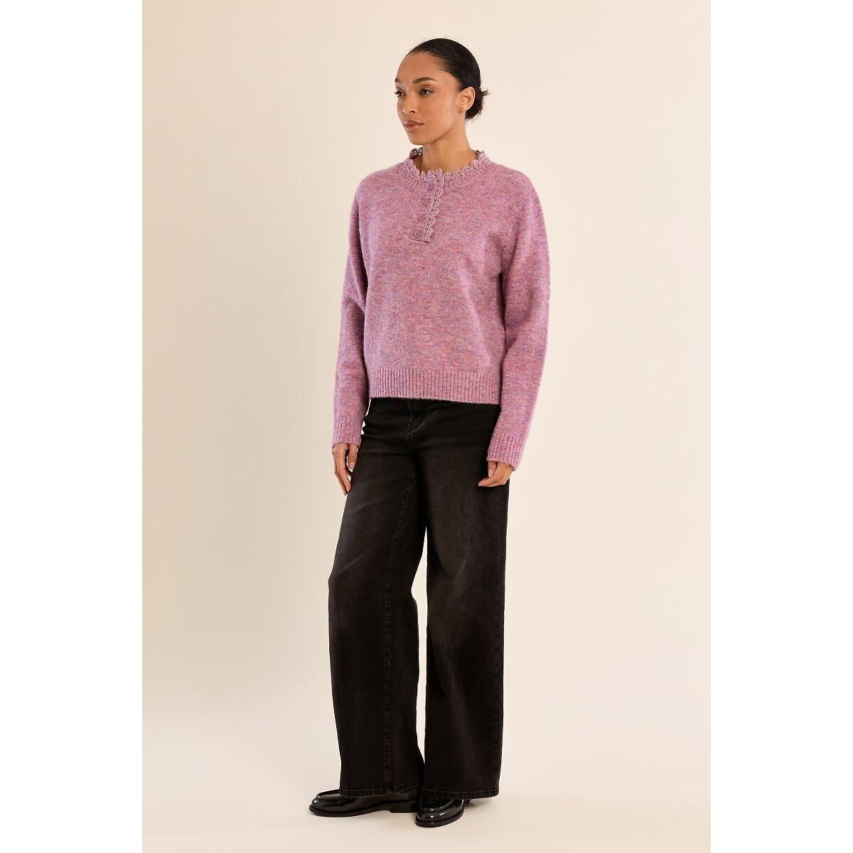 Camisola com gola redonda e botões malva, MOLLY BRACKEN