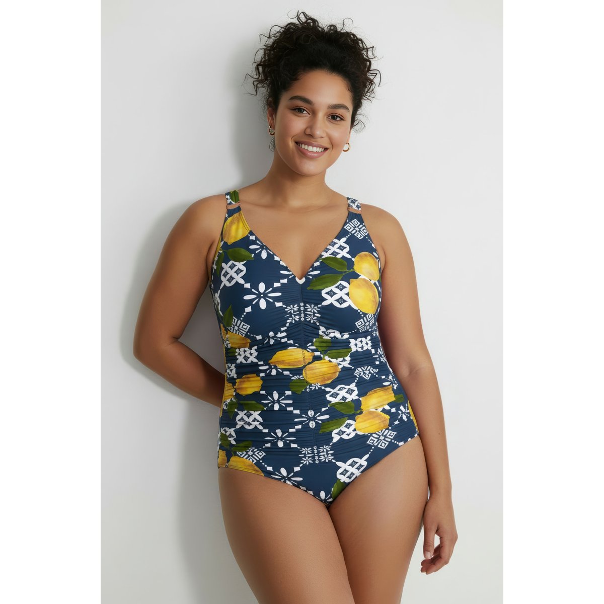 Maillot de bain motif citrons bleu foncé, ULLA POPKEN