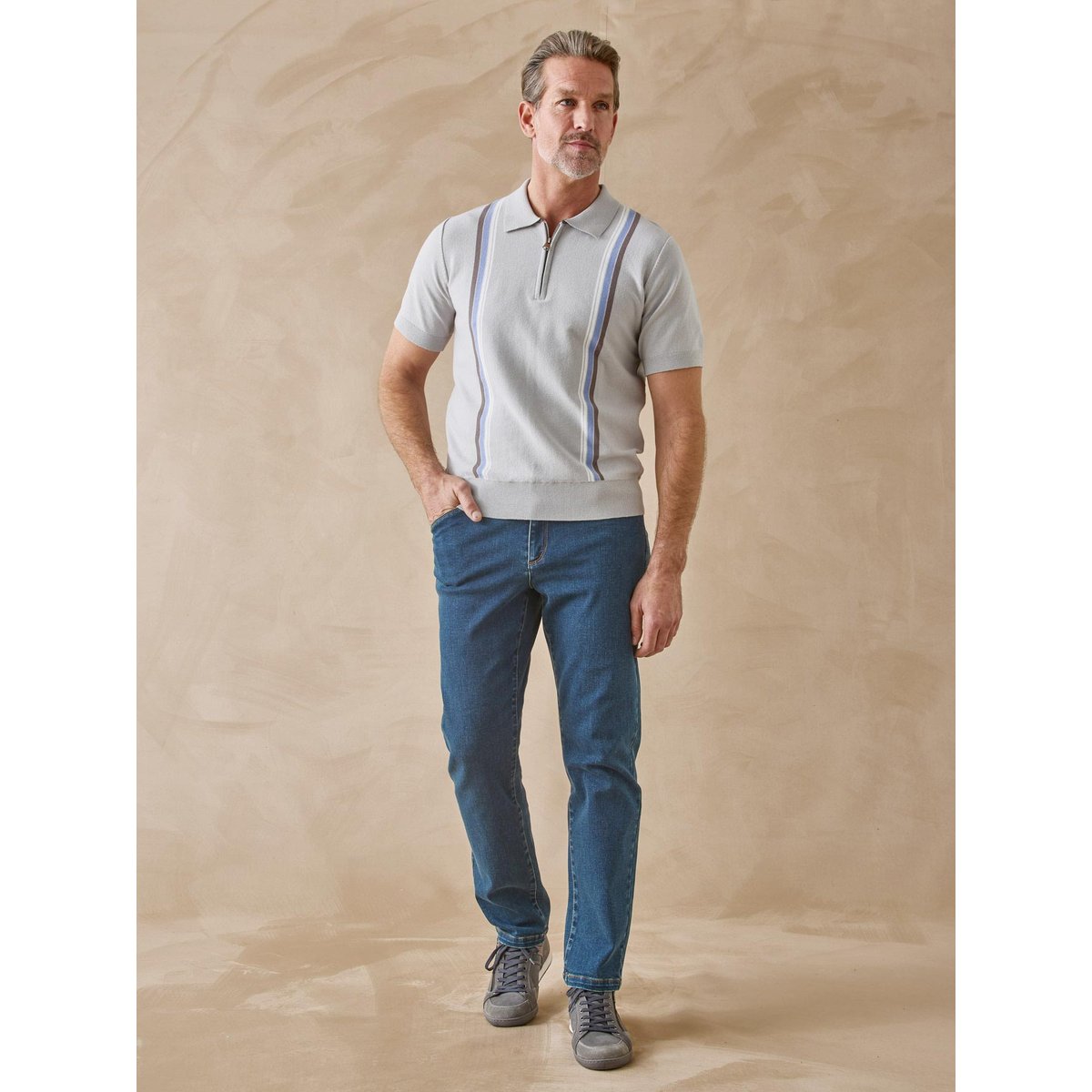 Pull polo zippé homme gris, DAXON