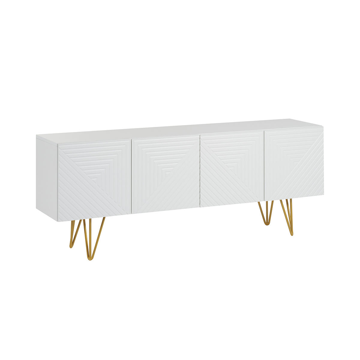 Meuble TV design gravé L140 cm OZEN blanc, MILIBOO