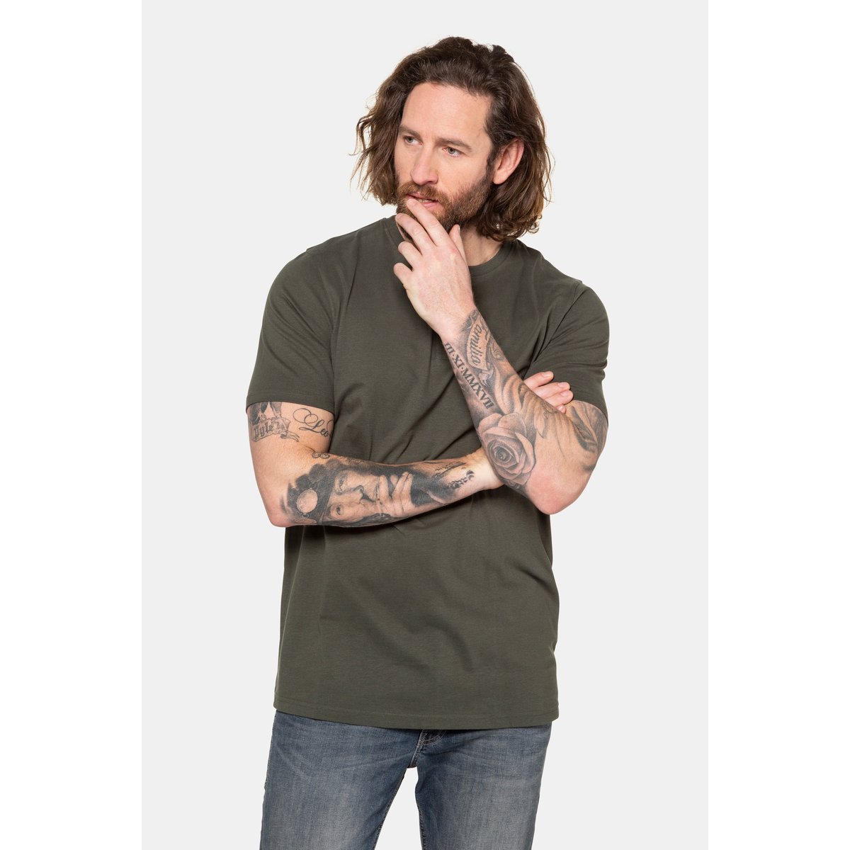 T-shirt Henley olive foncé, JP1880