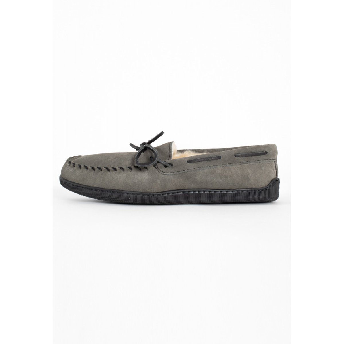 Mocassins en cuir suede SHEEPSKIN HARDSOLE gris, MINNETONKA