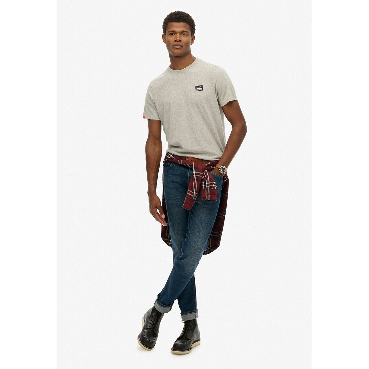 T-shirt brodé Great Outdoors gris chiné, SUPERDRY
