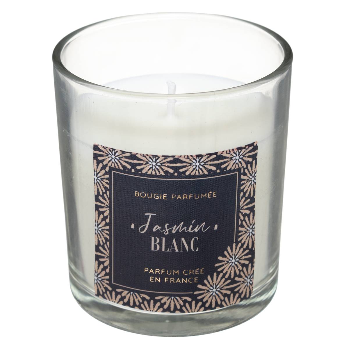 Bougie parfumée sous cloche verre sur socle bois LOLI bleu encre, ATMOSPHERA