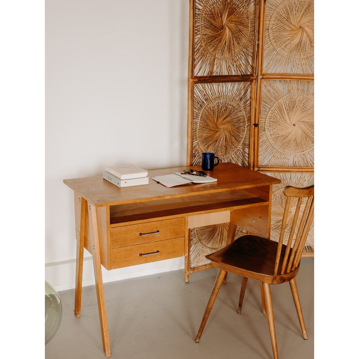 Bureau au style scandinave minimaliste Yvan N°570 - Bon état bois clair, DEBONGOUT