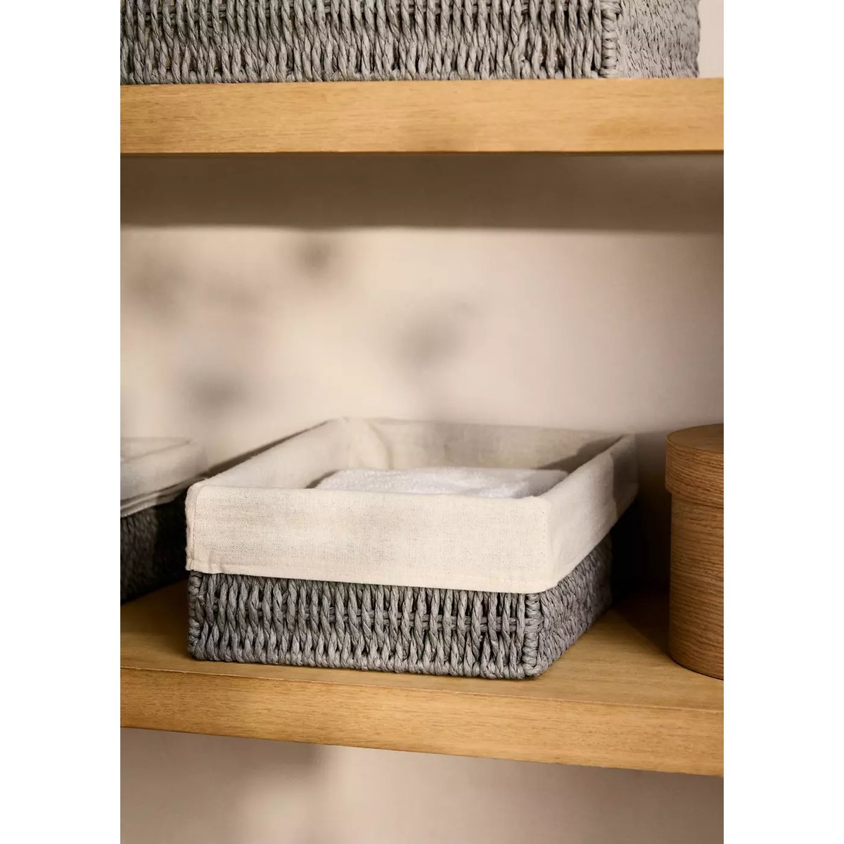 Panier moyen en papier rectangulaire gris, MANGO HOME