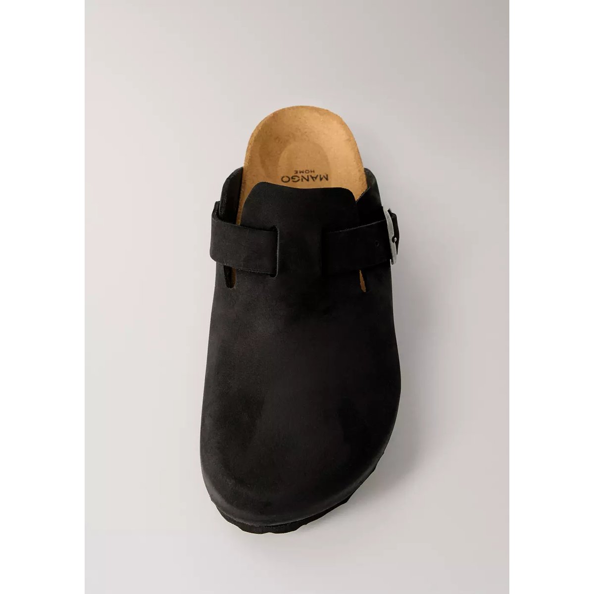 Chaussons sabots en cuir gris anthracite, MANGO