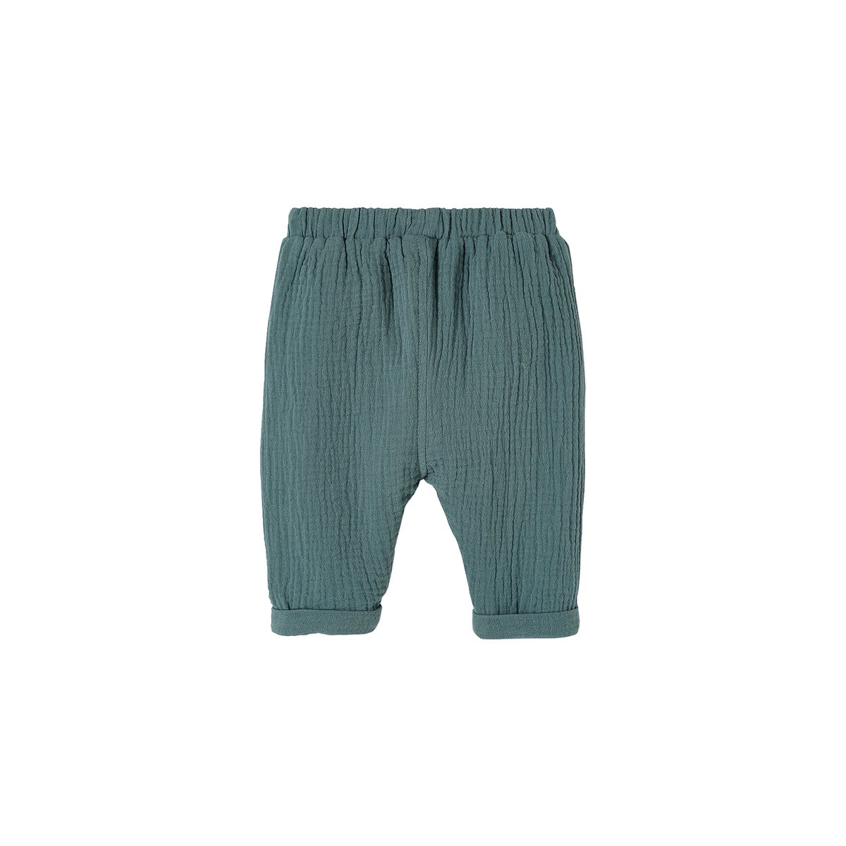 Pantalon coupe sarouel en gaze de coton bébé bleu, VERTBAUDET