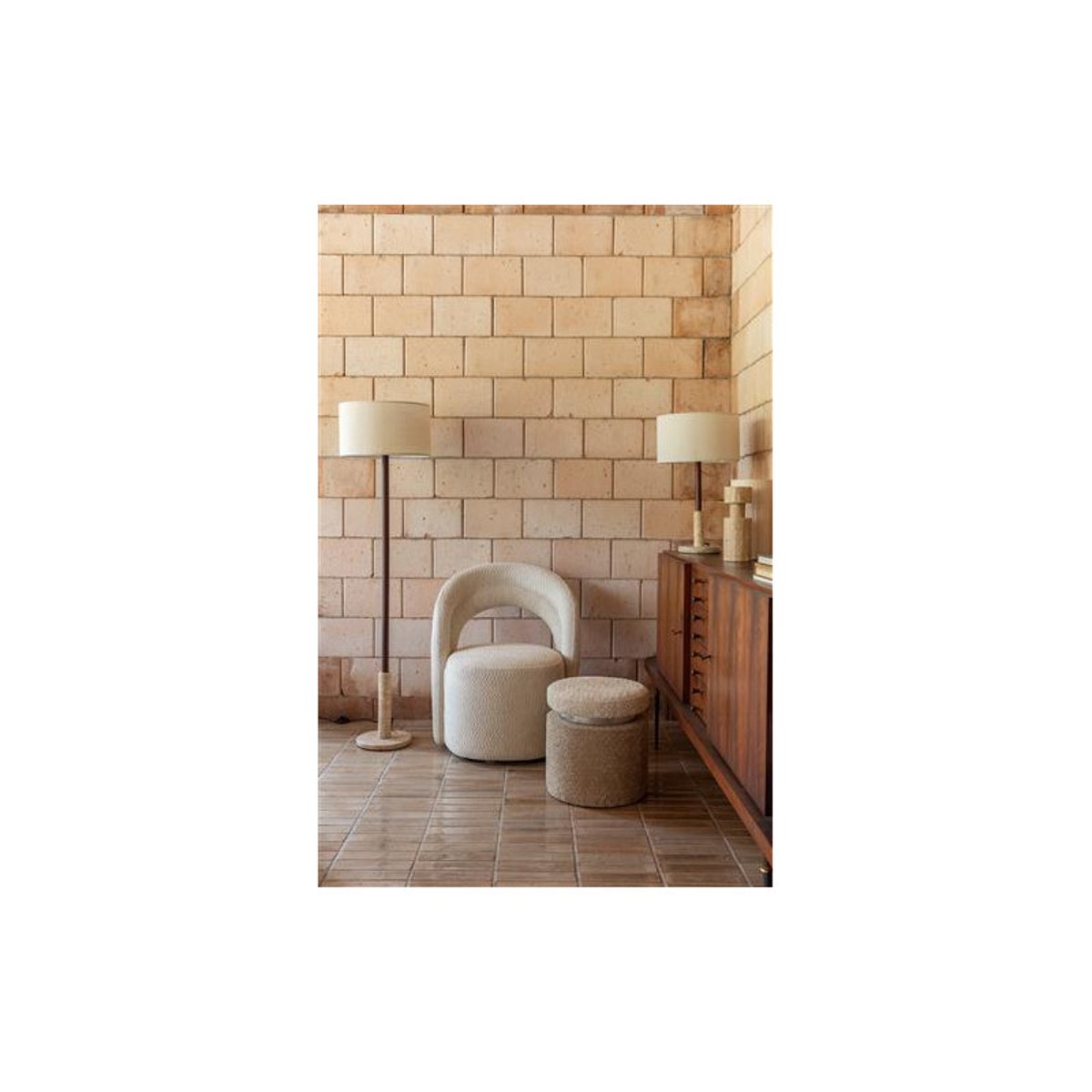 Fauteuil design pivotant en tissu, bohème, SEINA blanc, DUTCHBONE