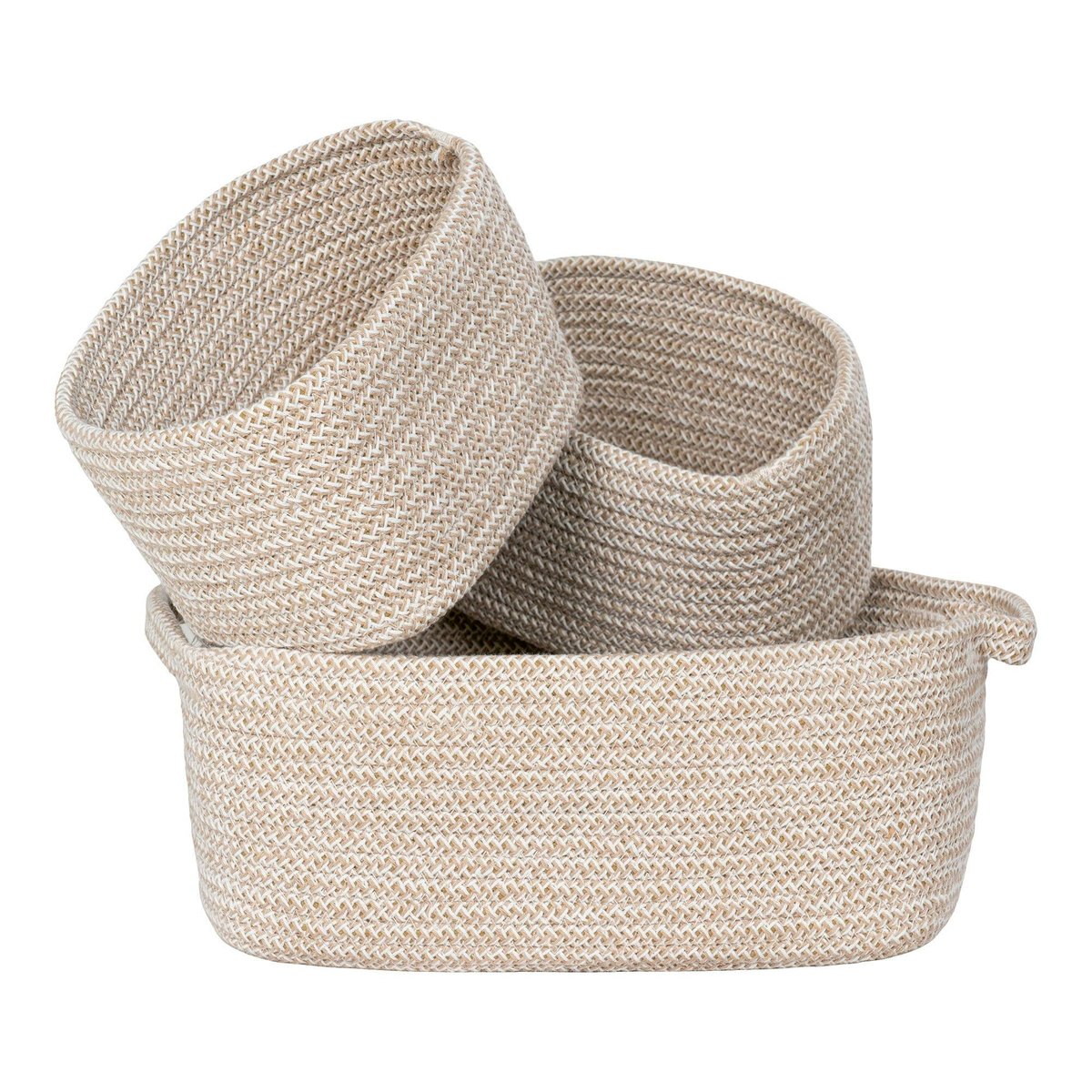 Panier de rangement en coton beige pour la maison (lot de 3) beige, PIER IMPORT
