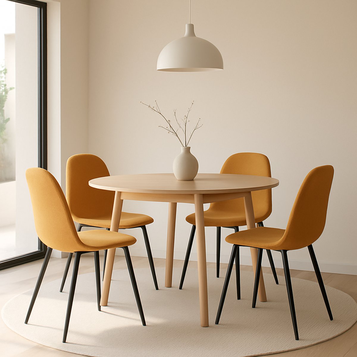 Chaise repas tissu écru moutarde, ZAGO