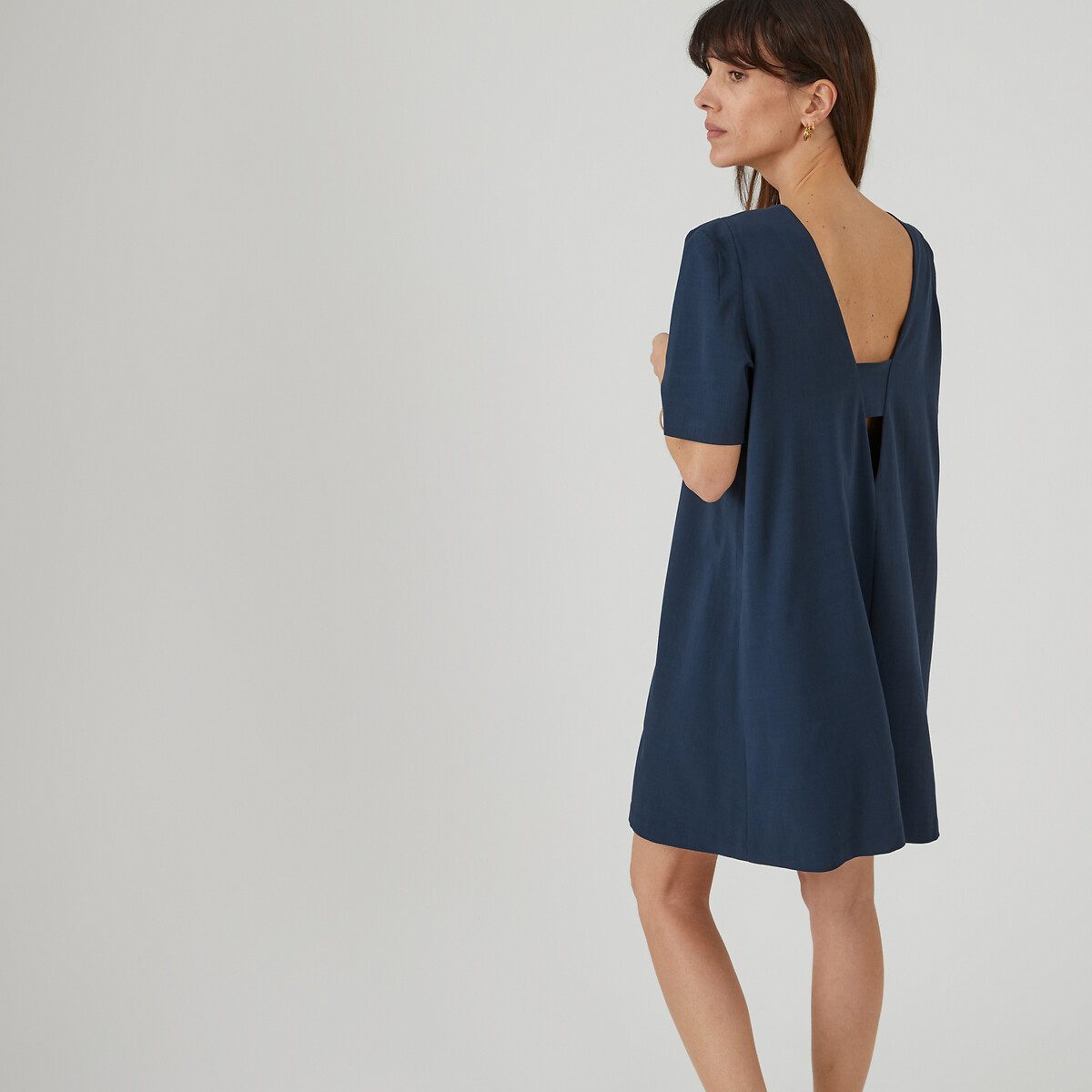 Crew Neck Mini Dress navy blue, LA REDOUTE COLLECTIONS