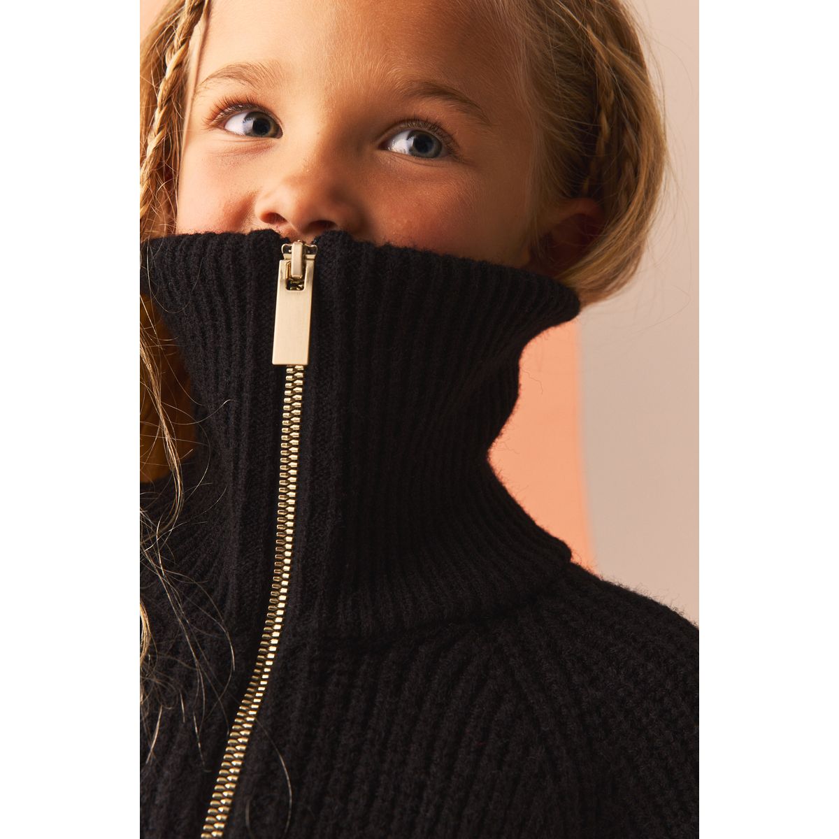 Robe pull zippée manches longues noir, NEXT