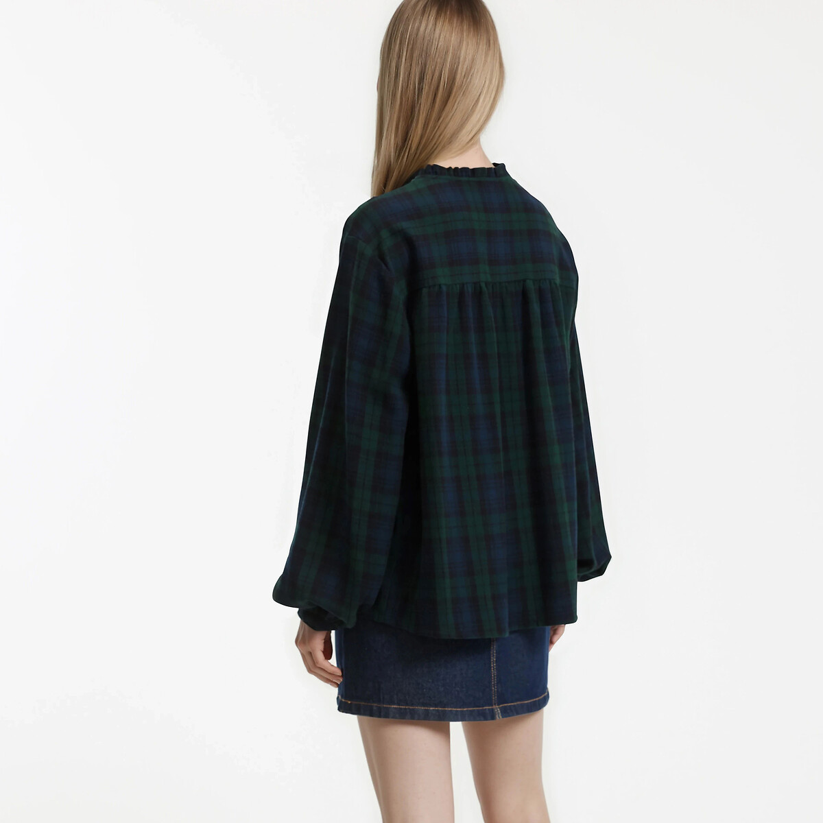 Checked Shirt with Victorian Collar checked blue/green, LA REDOUTE COLLECTIONS
