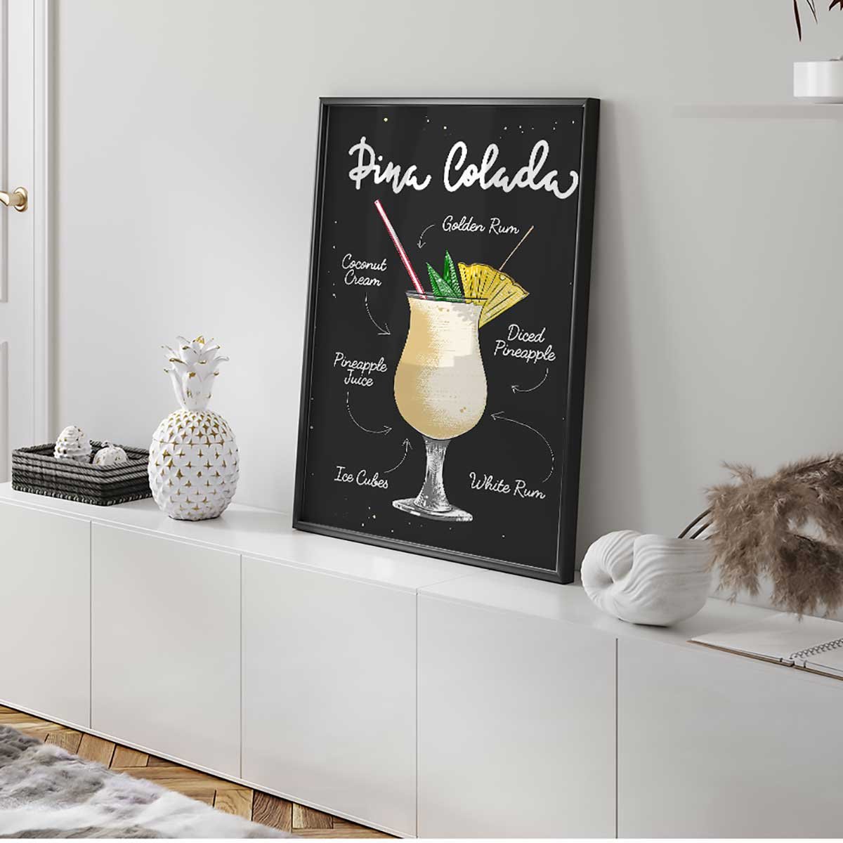 Affiche encadrée cocktail Piña Colada affiche + cadre en métal - noir, HEXOA