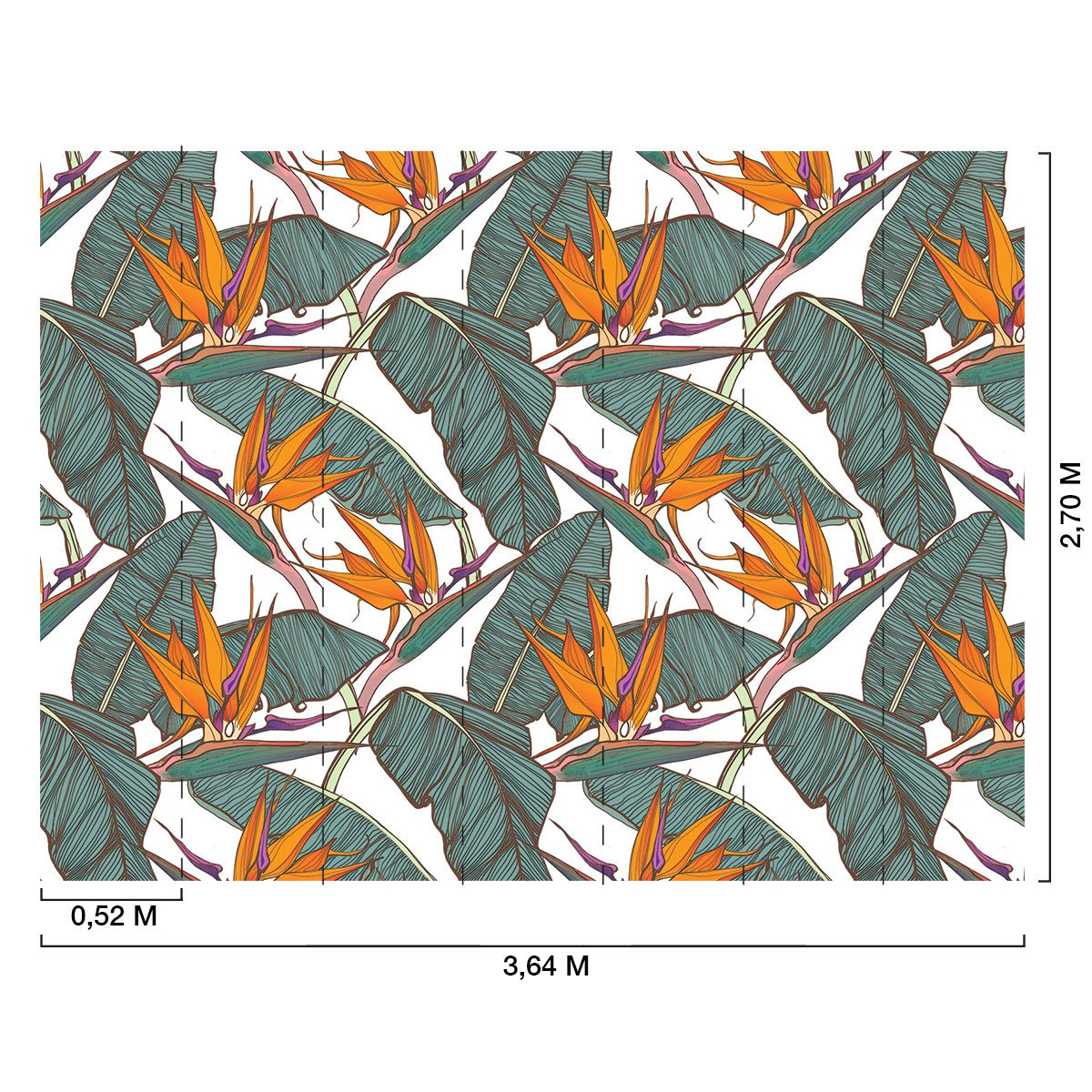 Papier peint panoramique fleurs oranges tropicales intissé, HEXOA