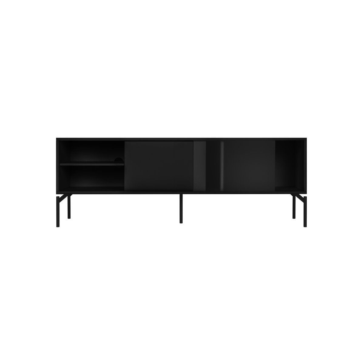 Meuble TV multi matière avec porte en verre texturé transparent MET noir charbon, NOO.MA