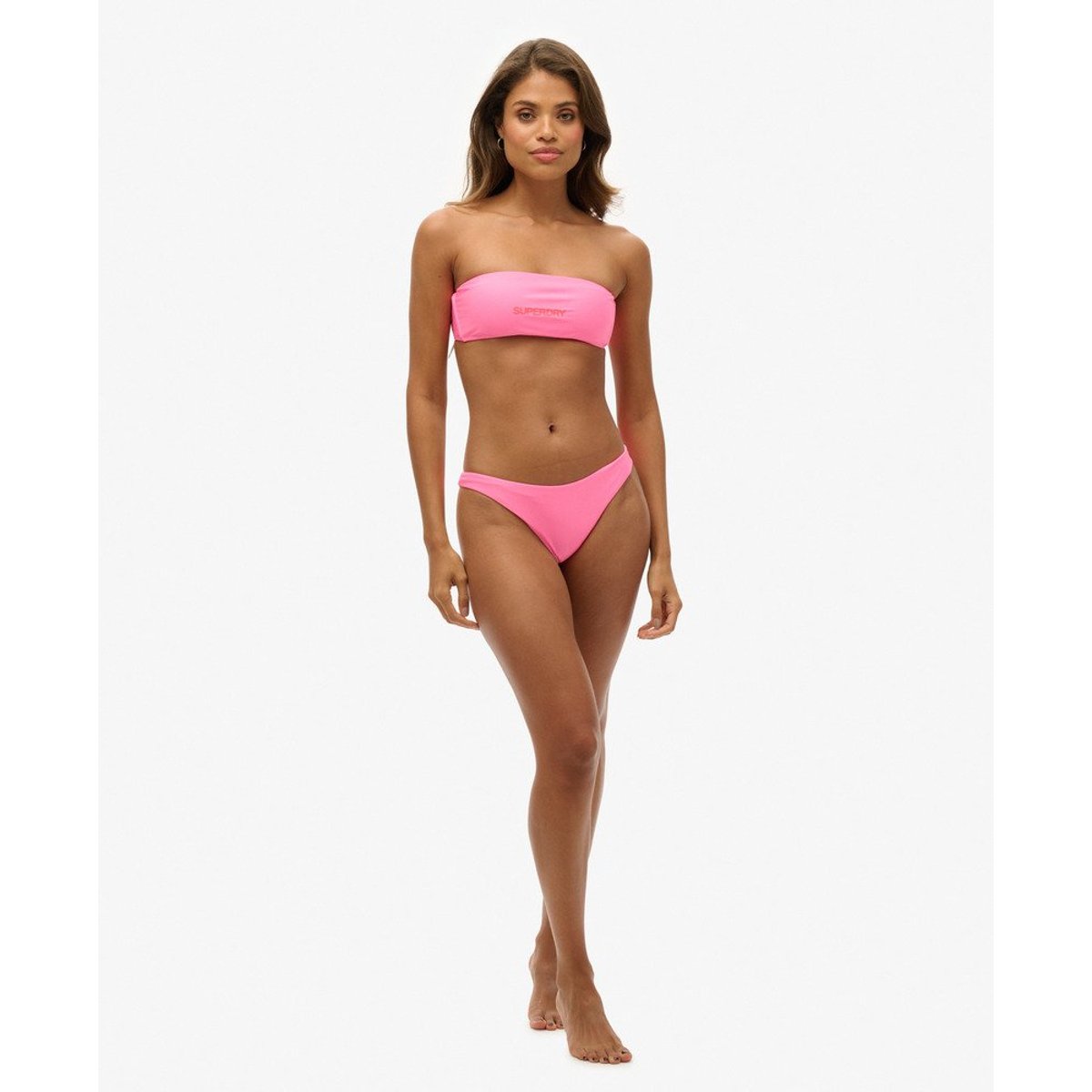 Haut de bikini bandeau à logo rose paparazzi, SUPERDRY