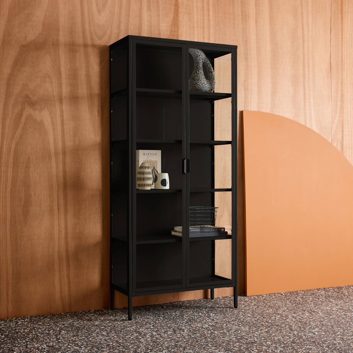 Buffet, vaisselier acier et verre trempé 2 portes 180cm ARKANSAS noir, SWEEEK