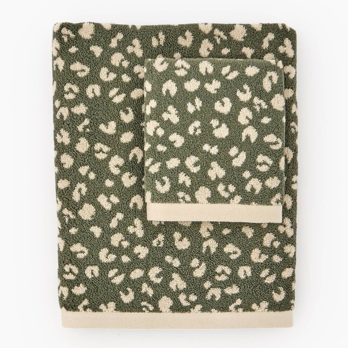 Serviette de toilette, coton BIO motif léopard, camouflage, MONOPRIX
