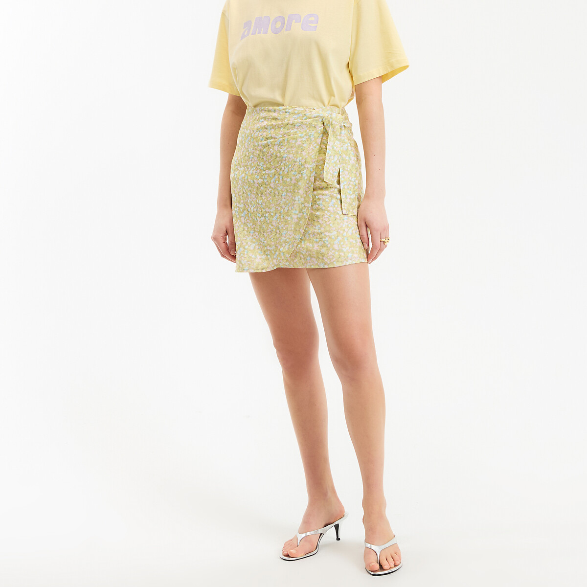 Jupe droite courte imprimé floral à nouer imprimé fleur jaune, LA REDOUTE COLLECTIONS