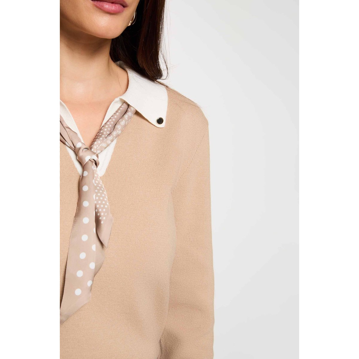 Pull col à revers beige, MORGAN