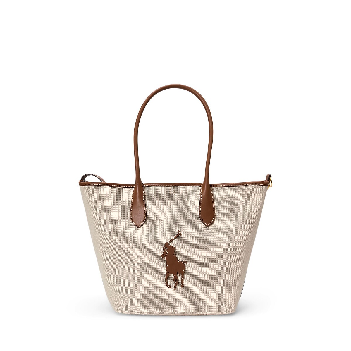 Sac cabas en toile et cuir avec logo naturel, POLO RALPH LAUREN