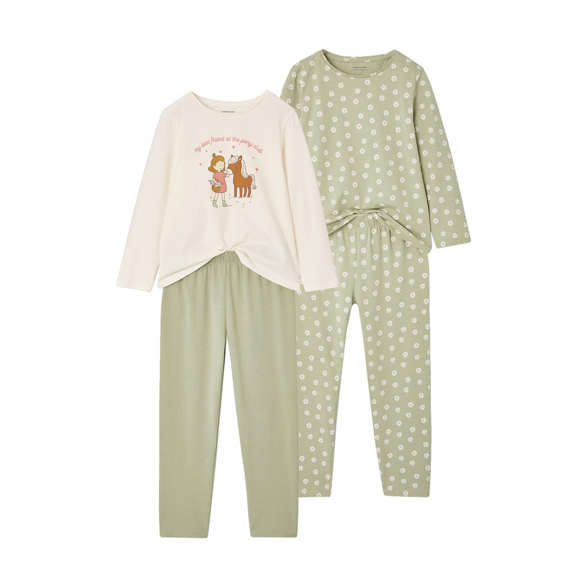 Lot 2 pyjamas vert sauge, VERTBAUDET