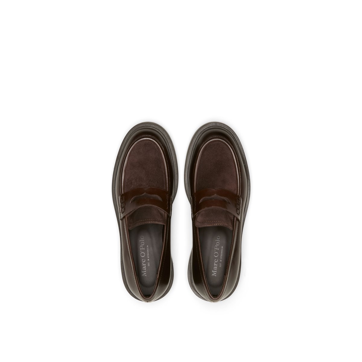 Penny-Loafer modèle Lea en mélange de cuir : lisse et velours marron, MARC O'POLO