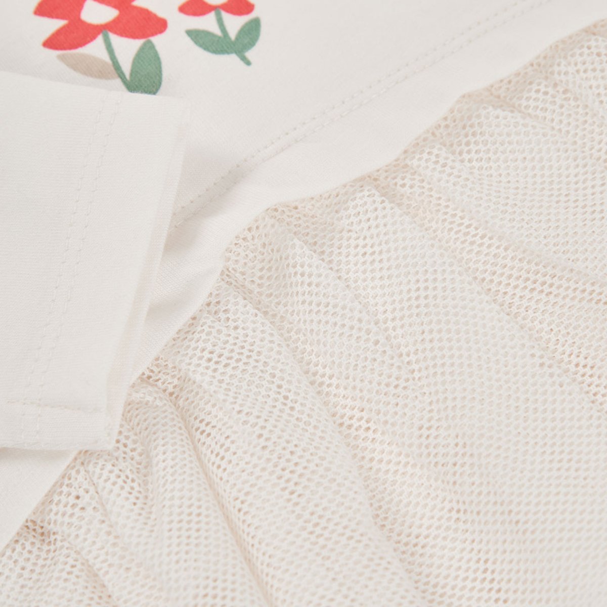 T-shirt en maille fille imprimé fleurs tulle blanc, BOBOLI