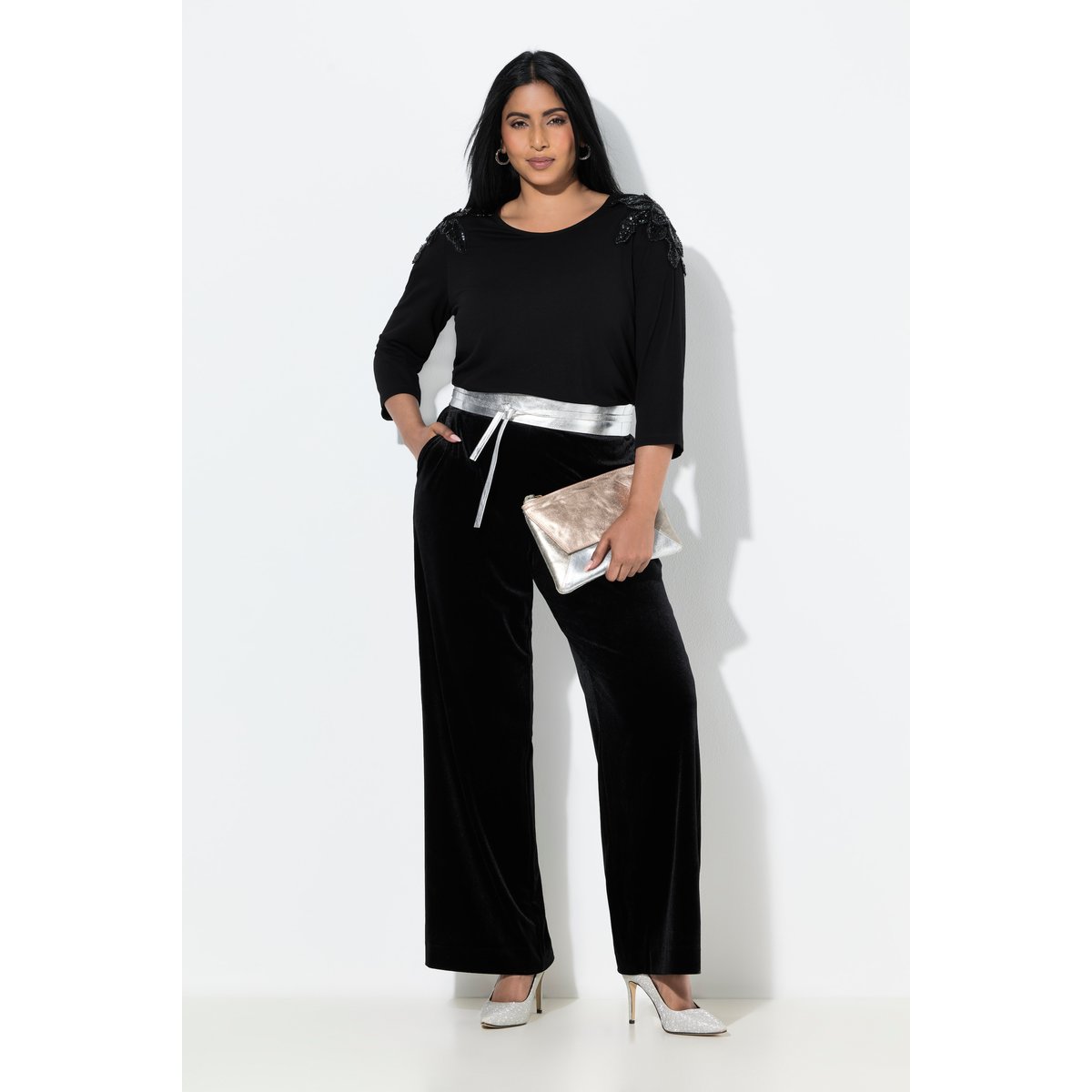 Pantalon de tailleur en velours classique noir, ULLA POPKEN