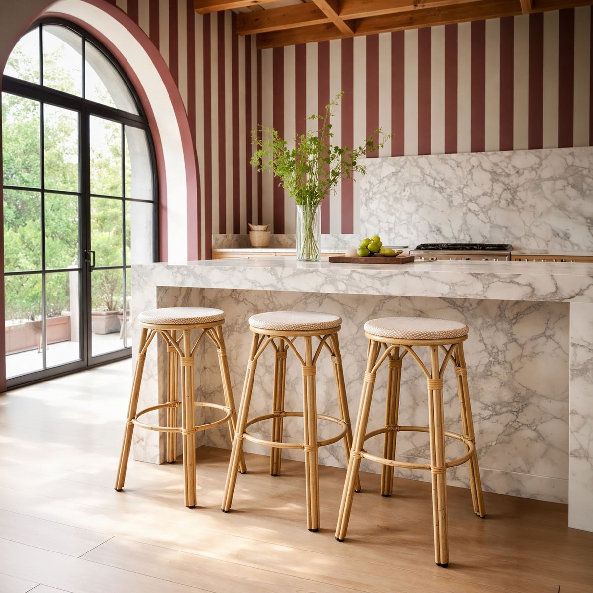 Tabouret de bar effet rotin naturel, AMALFI beige, NOW'S HOME