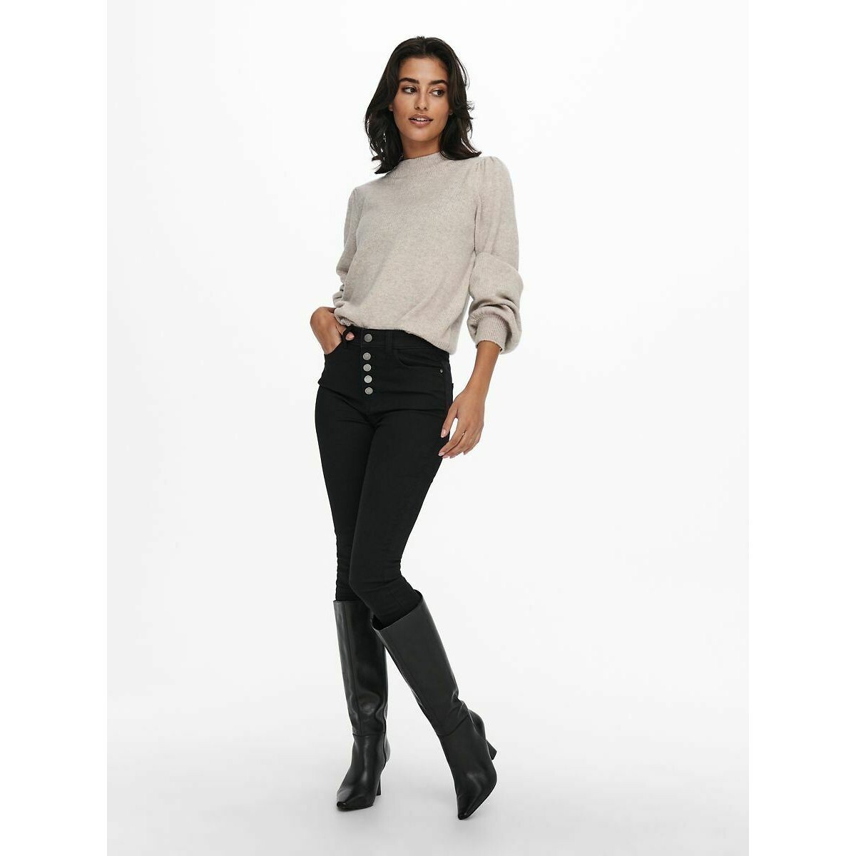 Funnel Neck Jumper in Fine Knit light taupe, JDY