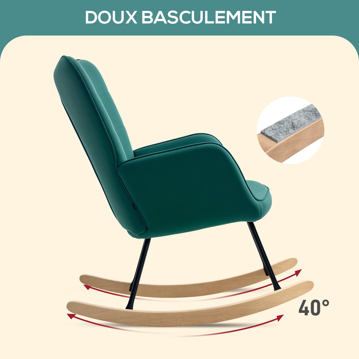 Fauteuil à bascule Velous Vert foncé vert foncé, HOMCOM