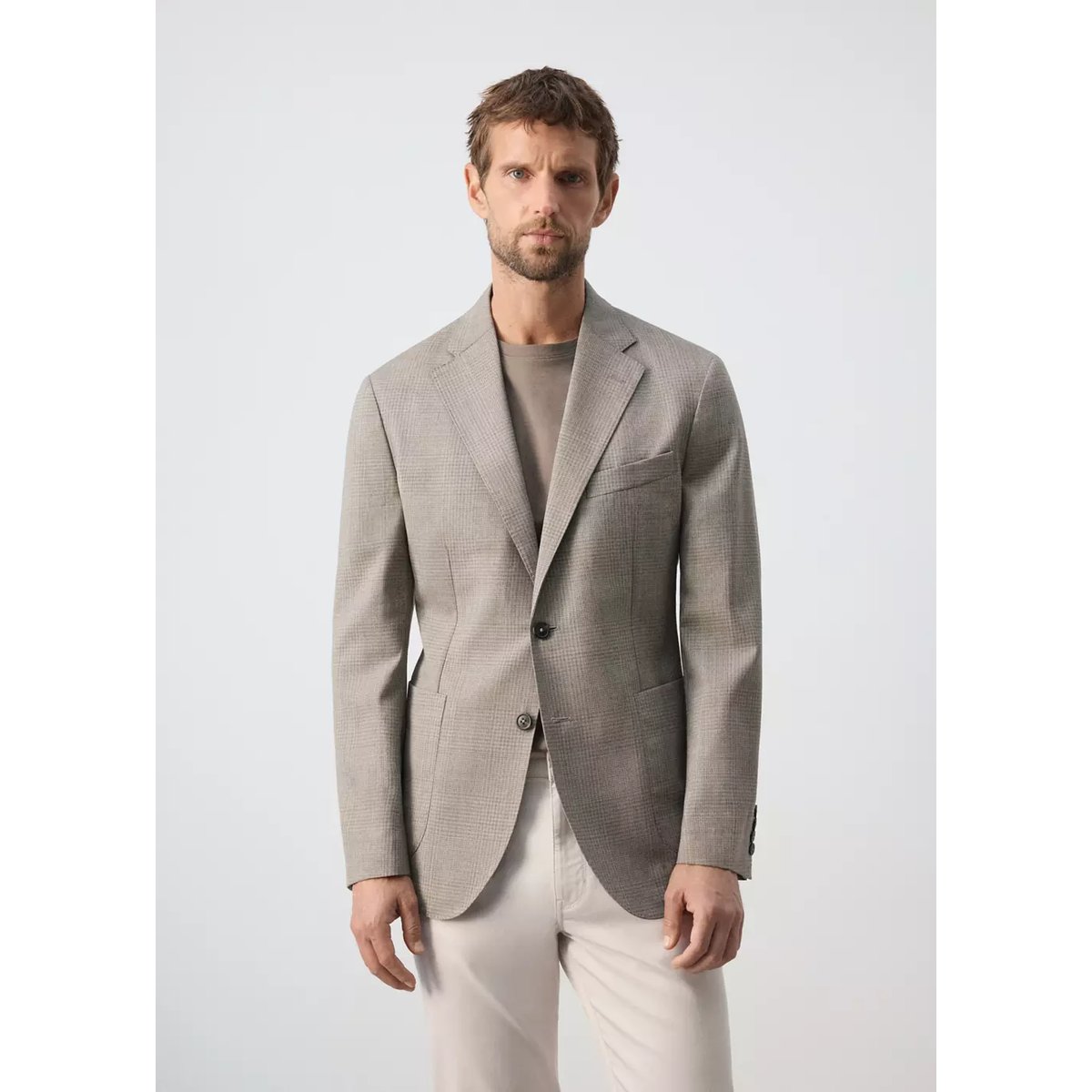 Veste costume laine slim-fit carreaux beige, MANGO MAN