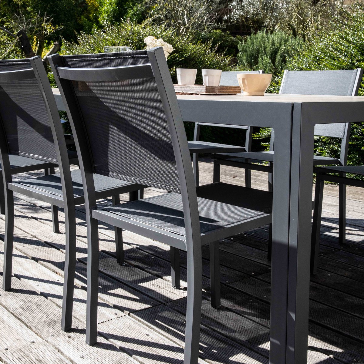 Lot de 2 chaises d'extérieur en aluminium et textilène, NICE gris, OVIALA