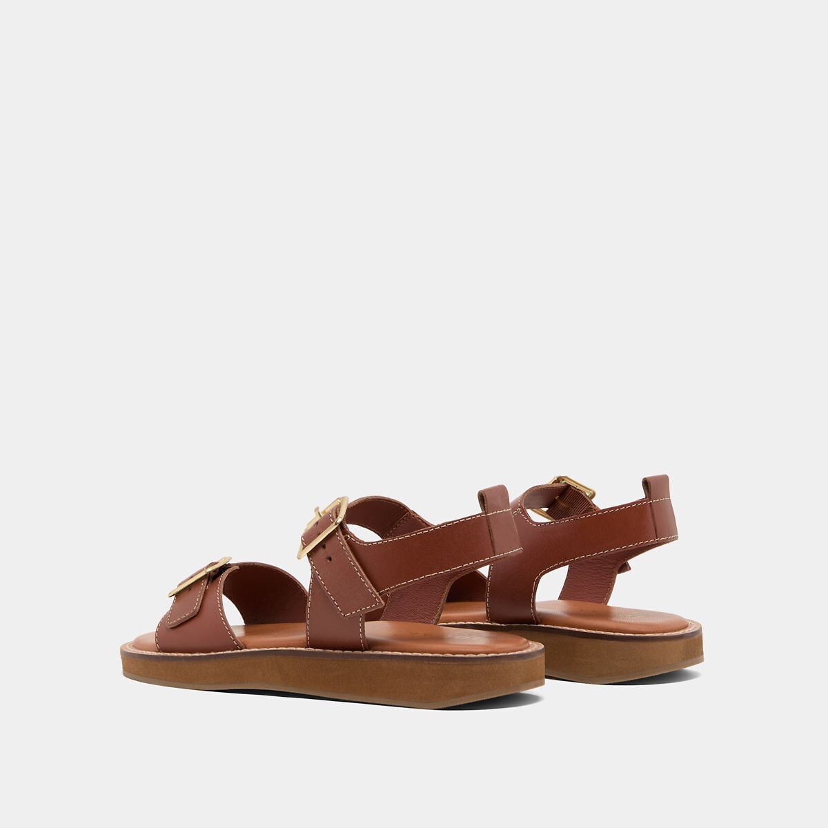 Woma Leather Flat Sandals brown, JONAK