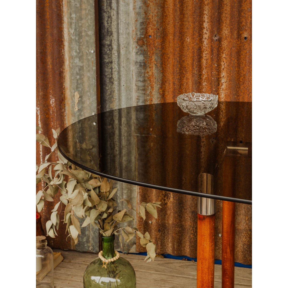 Table à manger en verre et bois Karla N°1299 - Bon état transparent, DEBONGOUT