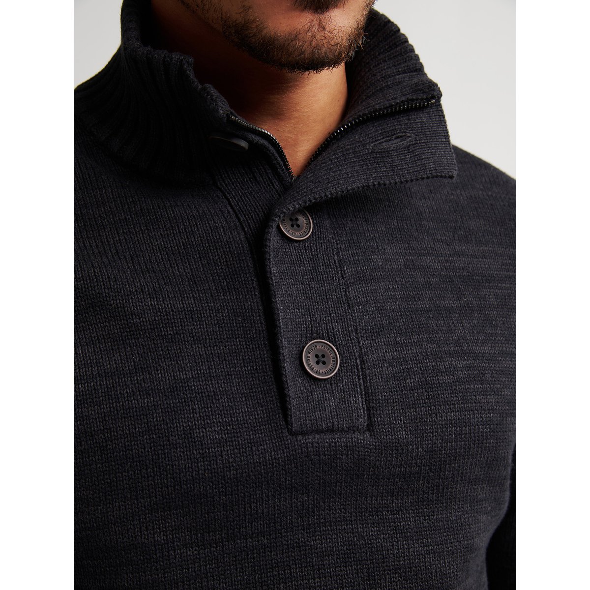 Pull col montant boutonné noir deep black, PETROL INDUSTRIES