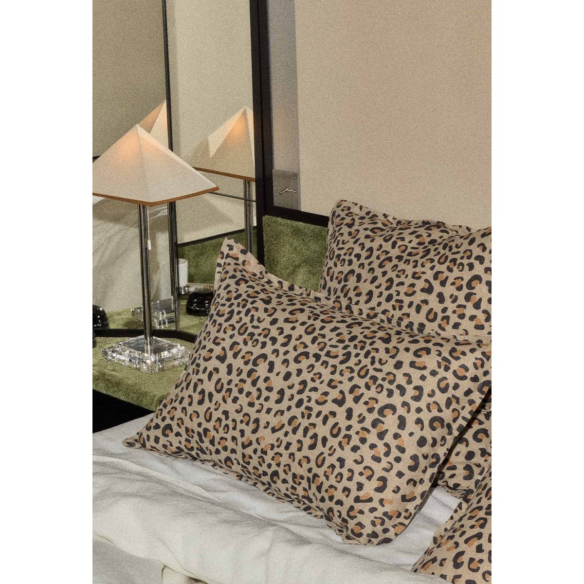 Taie d'oreiller 50x75 cm en lin lavé, LEOPARD léopard, GABRIELLE PARIS