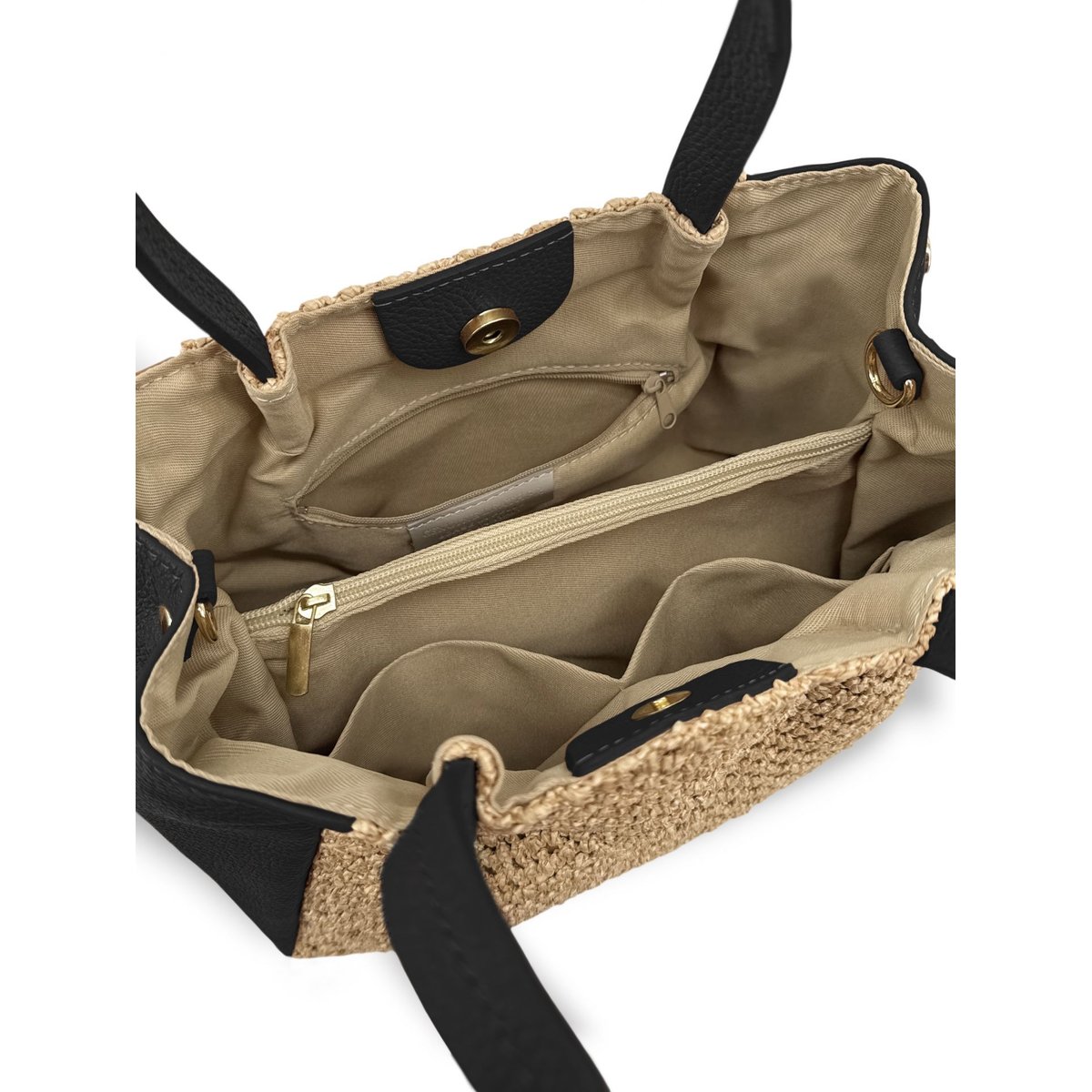 Sac cabas en cuir grainé et raphia OXANE noir, OH MY BAG