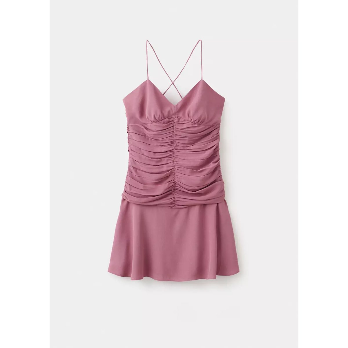 Robe drapée à bretelles croisées rose pastel, MANGO TEEN