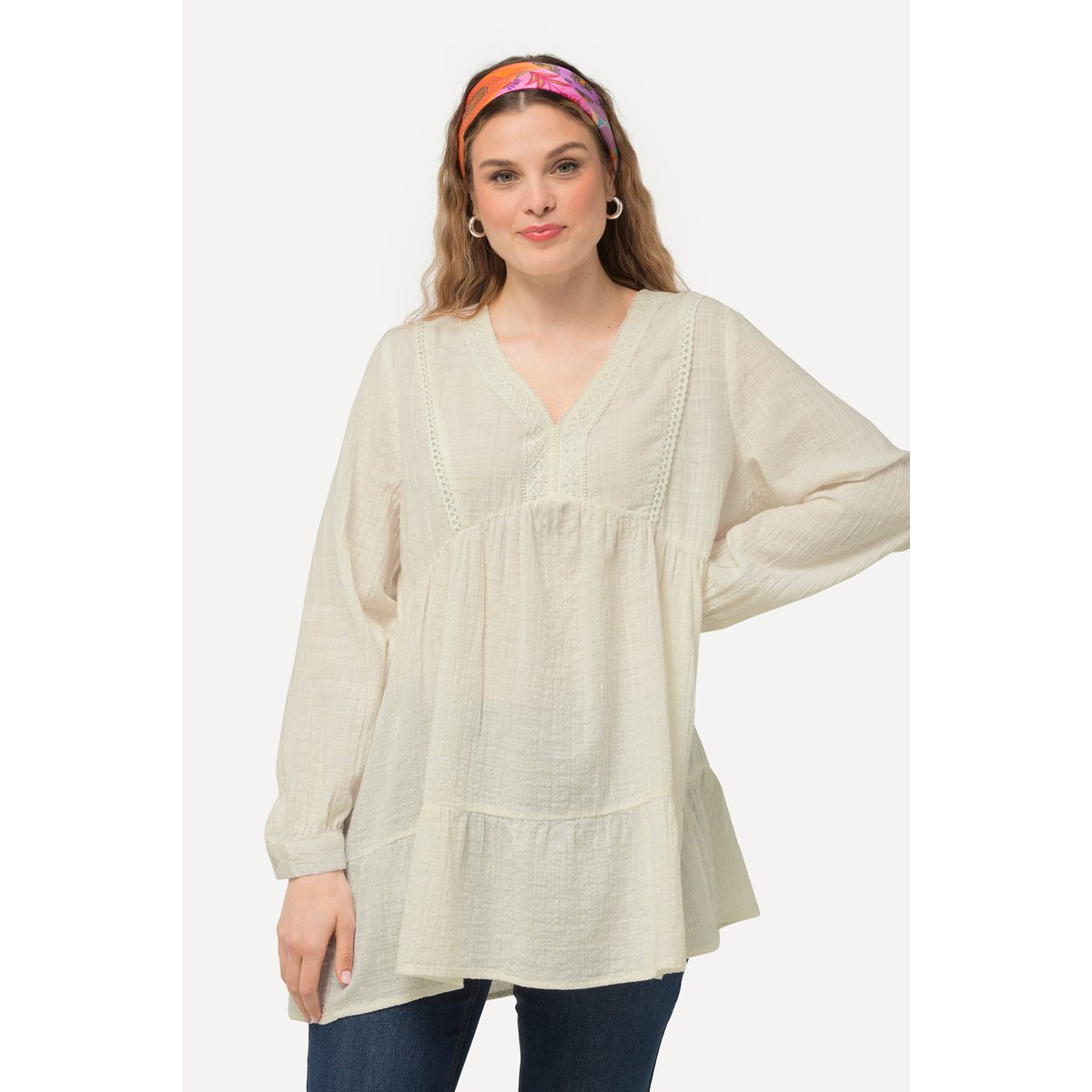 Tunique avec dentelle blanc neige, ULLA POPKEN