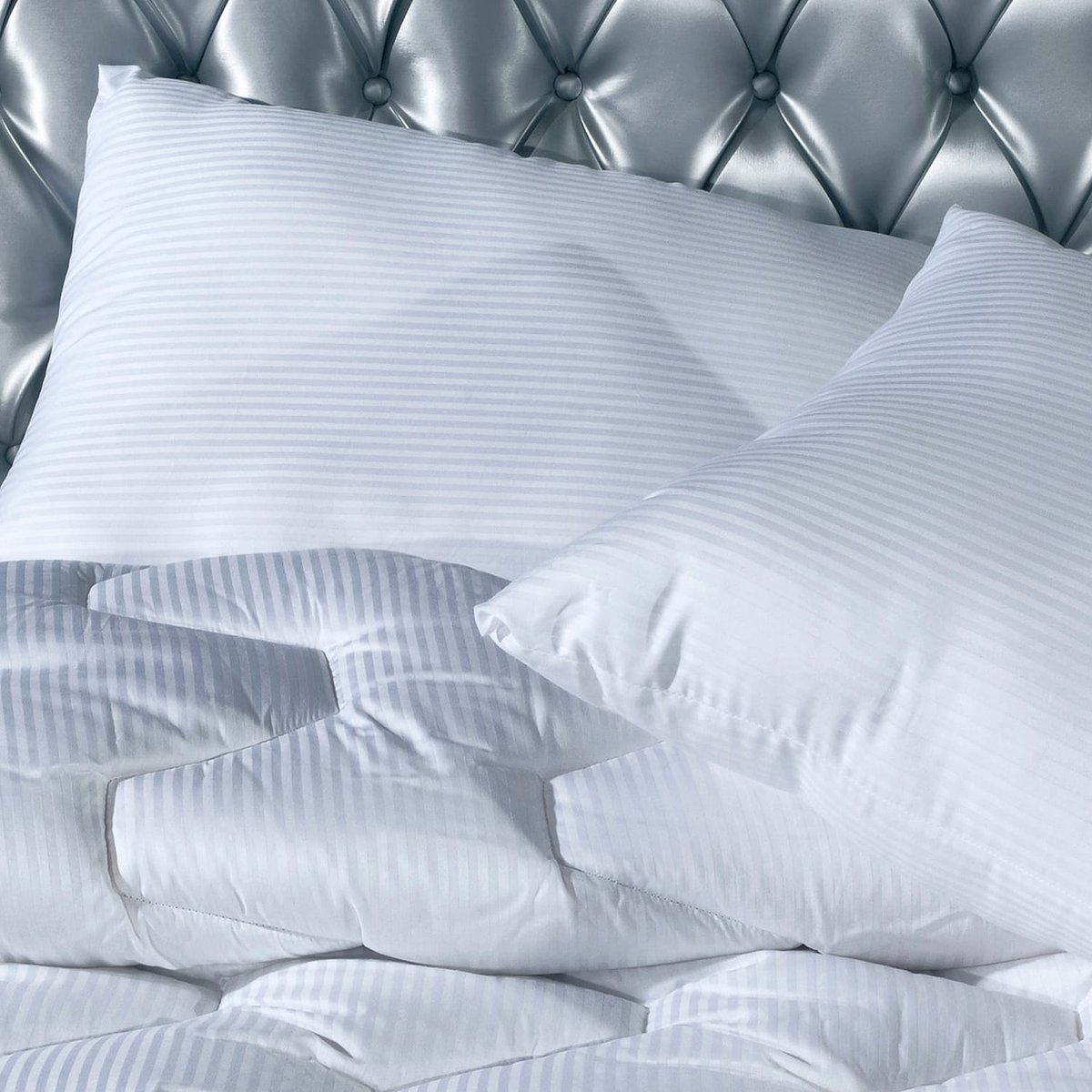 Couette hiver chaude 600gr enveloppe SATIN blanc, LINANDELLE