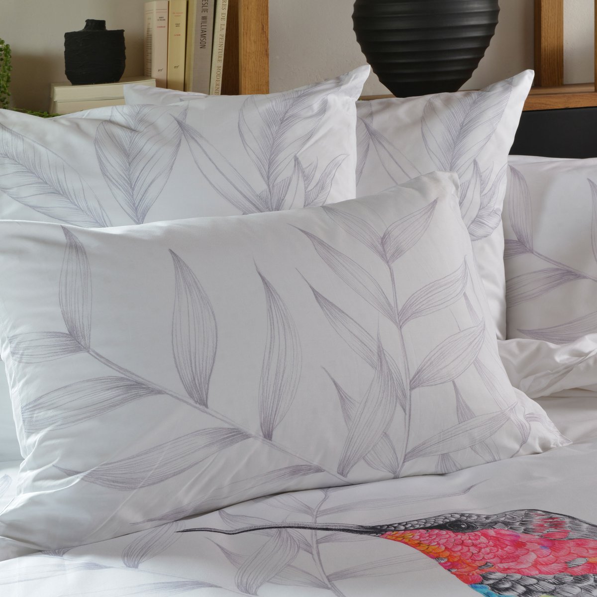 Taie d'oreiller rectangulaire coton CALYPTE imprime, CARRE BLANC